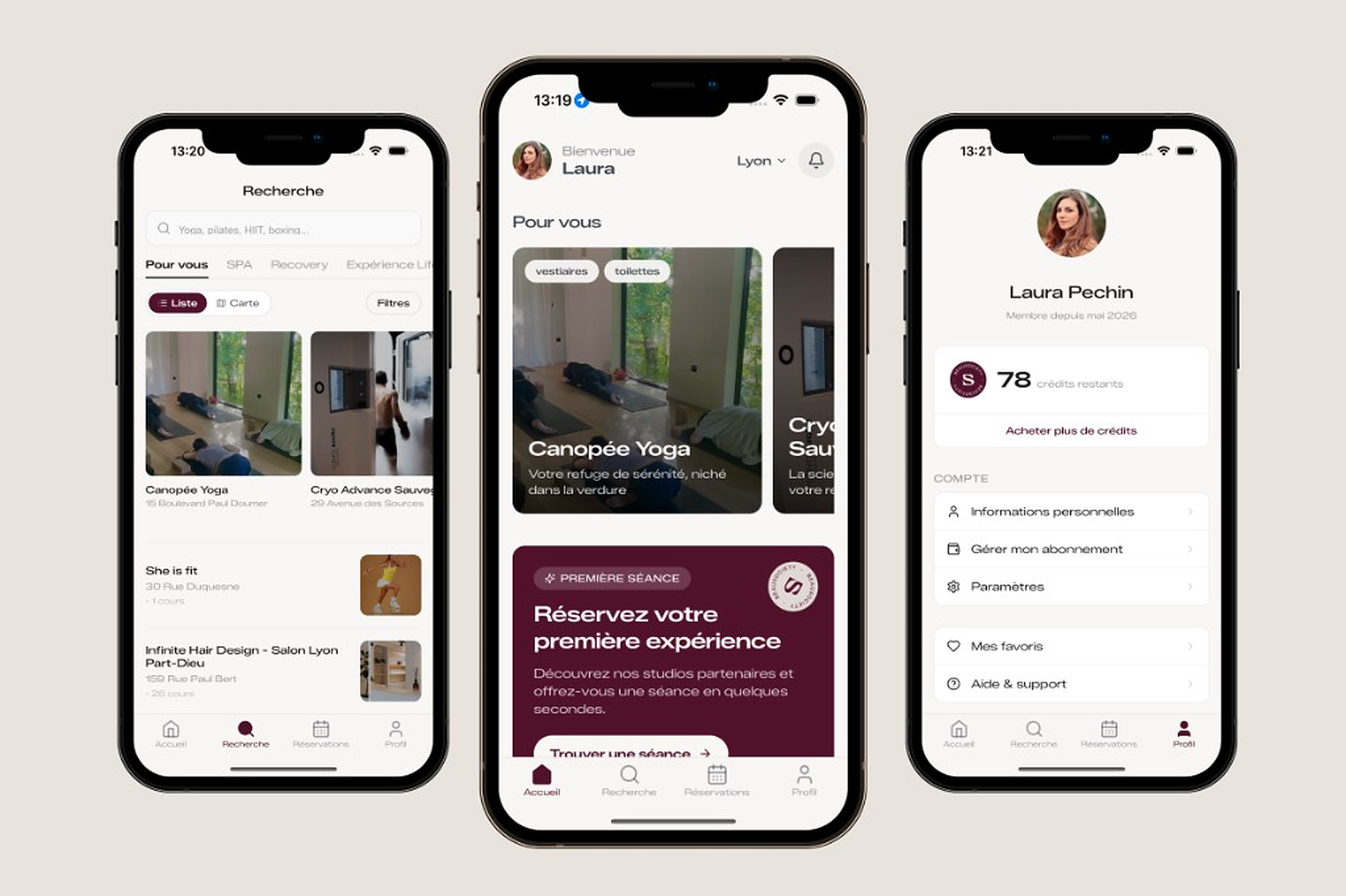 Application Beau Society — recherche, accueil et profil